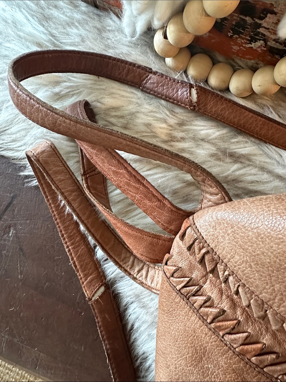Vintage Brown Leather Drawstring Backpack day & mood - Picture 6 of 8